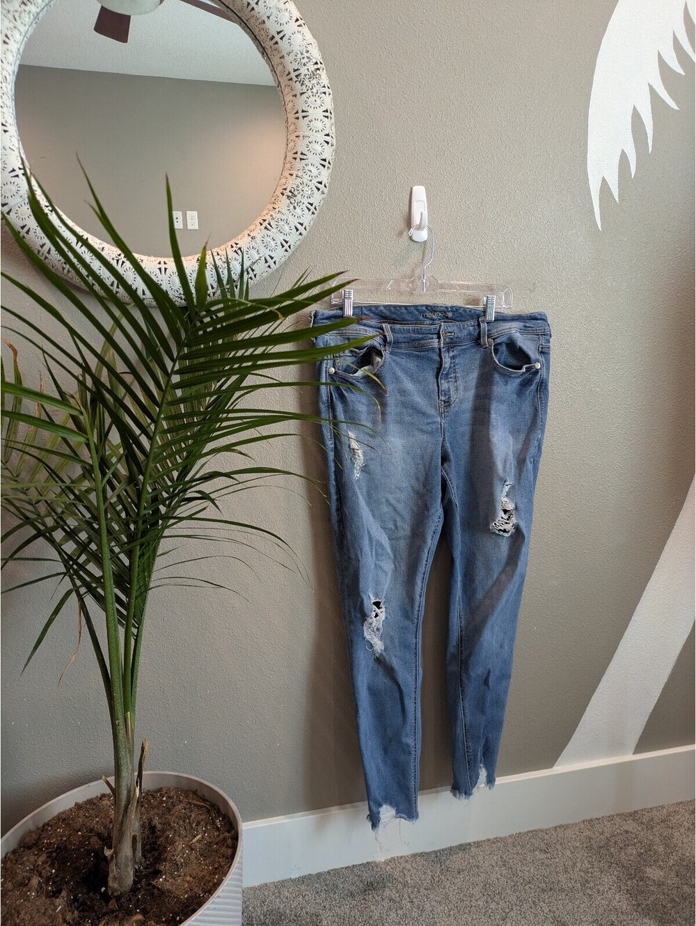 Light Blue Distressed Skinny Jeans with Raw Hem